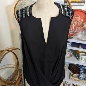 Beaded Shoulder BCBGMaxAzria Black Sleeveless Blouse - S